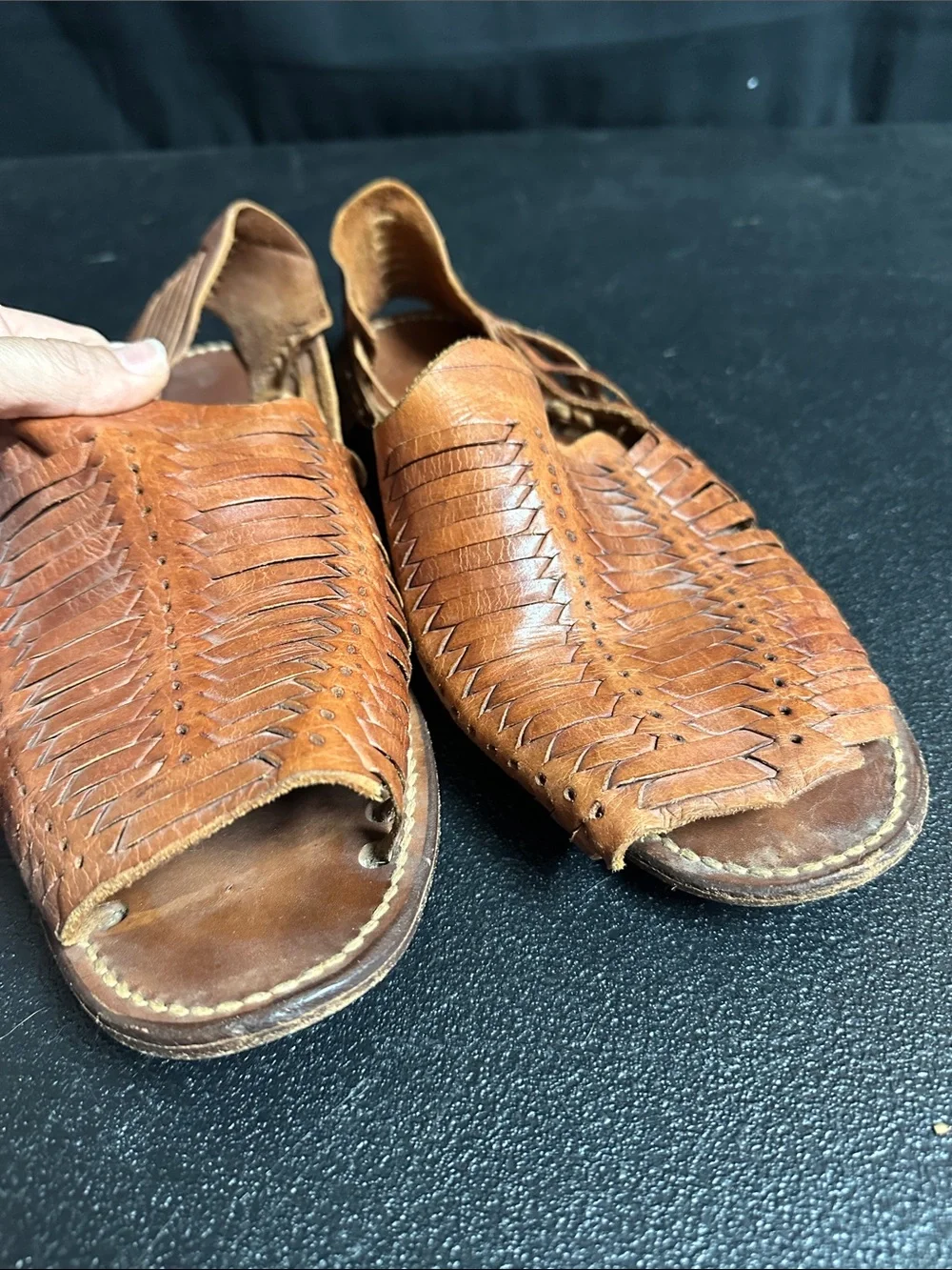 Men's Brown Leather Huarache Sandals - Classic Woven Slip-On M 9